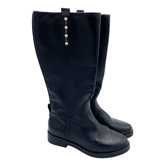 Zara Shoes Zara Girls Tall Black Pearl Embellished Riding Boots